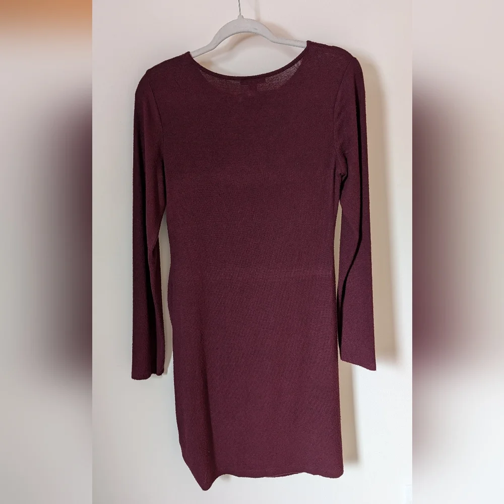Burgundy Long Sleeve Ruched Sweater Dress - Picture 2 of 5